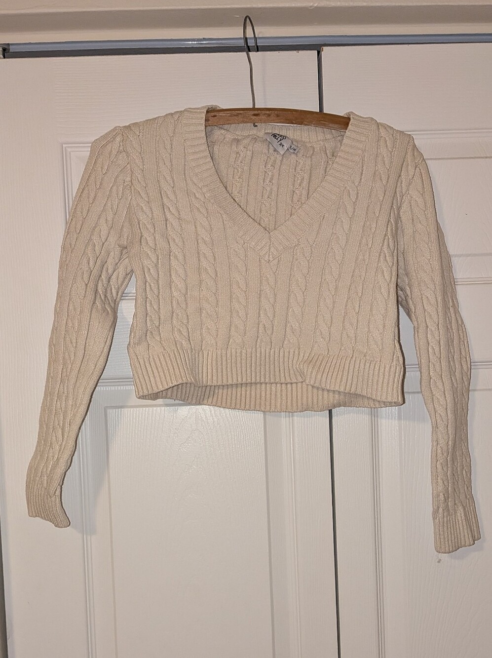 Princess Polly Cream Cable Knit V-Neck Sweater